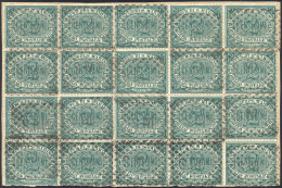 1877 - 2 Cent. Verde Cifra (1), Blocco Di Venti, Perfetto, Usato Su Piccolo Frammento. Molto Bello, ... - Other & Unclassified