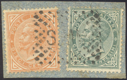 1863 - 5 E 10 Cent. De La Rue, Tiratura Di Torino (F3T,F4T), Perfetti, Usati Su Piccolo Frammento Co... - Altri & Non Classificati