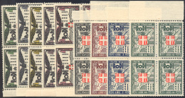 1932 - Ventennale Dell'occupazione, 9 Valori (65/73), Blocchi Di Quattro, Gomma Originale Integra, P... - Egeo