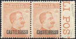 1922 - 20 Cent. Michetti, Doppia Soprastampa In Coppia Con Il Normale (4a,4), Gomma Originale Integr... - Castelrosso