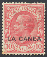 LA CANEA 1907 - 10 Cent. Leoni (15), Doppia Stampa Di Cui Una In Albino, Gomma Originale. Raro E Non... - Other & Unclassified