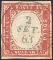 TUNISI POSTE ITALIANE D. C. Punti 12 - 40 Cent. IV Di Sardegna (16Da), Perfetto, Usato Il 2/9/1863. ... - Altri & Non Classificati