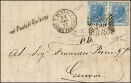 TUNISI 1873 - 20 Cent. Azzurro, Tiratura Di Torino (T26), Coppia Perfetta, Su Lettera Da Tunisi 31/1... - Altri & Non Classificati