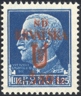 OCCUPAZIONE CROATA 1944 - 3,50 Kn Su 1,25 Lire, Emissione Di Spalato, Doppia Soprastampa (14a), Gomm... - Altri & Non Classificati