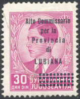 LUBIANA 1941 - 30 Din. Rosa Lilla, Soprastampato, Non Emesso (69), Gomma Originale, Difettoso Per Un... - Other & Unclassified