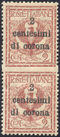 TRENTO E TRIESTE 1919 - 2 Cent. Su 2 Cent., Coppia Verticale Non Dentellata In Mezzo (2nh), Perfetta... - Altri & Non Classificati