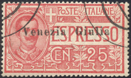 VENEZIA GIULIA ESPRESSI 1919 - 25 Cent. Con Soprastampa Di Tipo Diverso (2), Usato, Perfetto. Cert. ... - Altri & Non Classificati