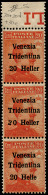 TRENTINO ALTO ADIGE 1918 - 20 Heller Su 20 Cent., Striscia Verticale Di Tre, Il Secondo Con Cifra "2... - Autres & Non Classés