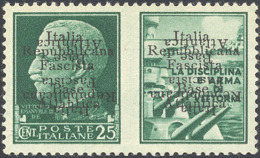 1943 - 25 Cent. Marina, Doppia Soprastampa Di Cui Una Capovolta (12a), Senza Gomma, Perfetto. G.Oliv... - Unclassified