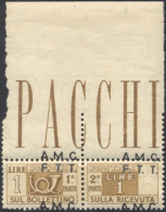 PACCHI POSTALI 1947 - 1 Lira Soprastampa Su Due Righe Spostata In Alto, A Cavallo (1), Bordo Di Fogl... - Autres & Non Classés