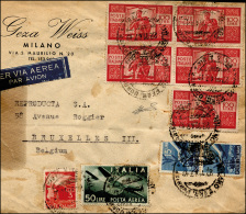 1947 - 100 Lire Democartica (565), Blocco Di Quattro E Singolo Con Complementari Su Busta Via Aerea ... - Other & Unclassified