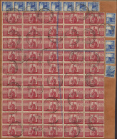 1948 - 100 Lire Democratica (565), Mezzo Foglio Di 50 Esemplari, Con Complementari, Su Grande Framme... - Altri & Non Classificati