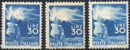 1947 - 30 Lire Democratica (563), Tre Esemplari, Gomma Originale Integra, Perfetti. ... - Other & Unclassified