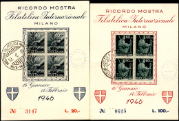 1946 - Due Cartoncini Della Mostra Filatelica Internazionale Di Milano, Rispettivamente Con 40 Cent.... - Other & Unclassified