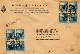 1947 - 25 Cent. Democratica (545) Due Blocchi Di Quattro In Tariffa Stampe Da Milano 21/6/1947 Per C... - Other & Unclassified