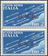 1945 - 2 Lire Soprastampa G.N.R. Di Brescia, Coppia Verticale, Il Primo Con Soprastampa Del II Tipo,... - Airmail