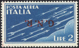 1944 - 2 Lire Soprastampa G.N.R. Di Verona Capovolta (122a), Gomma Originale Integra, Perfetto. G.Ol... - Posta Aerea