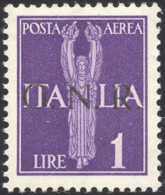 1943 - 1 Lira Soprastampa G.N.R. Di Brescia (121/I), "R" Rotta In Alto A Sinistra, Gomma Originale I... - Posta Aerea
