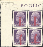 1944 - 50 Lire Soprastampa Fascetto In Carminio Lillaceo Di Firenze (500/I), Blocco Di Quattro Angol... - Other & Unclassified