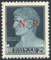 1943 - 25 Lire Nero Azzurro, Imperiale, Soprastampa G.N.R. Del III Tipo Tiratura Di Brescia (488/III... - Autres & Non Classés