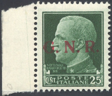 1943 - 25 Cent. Imperiale, Soprastampa G.N.R. Del II Tipo Di Brescia (474/II), Posizione 1 Del Fogli... - Autres & Non Classés