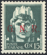 1943 - 15 Cent. Imperiale, Soprastampa G.N.R. Del III Tipo, Tiratura Di Brescia (472/III), Nuovo, Go... - Other & Unclassified