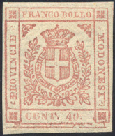 1859 - 40 Cent. Rosa Carminio (17), Gomma Originale, Perfetto. Bello! G.Bolaffi. ... - Modena