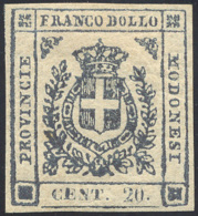 1859 - 20 Cent. Ardesia Violaceo (15), Gomma Originale, Perfetto. Cert. Ferrario. ... - Modène