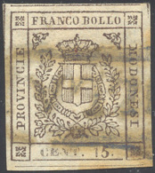 1859 - 15 Cent. Bruno (13), Usato, Perfetto. Raro. Cert. Diena. ... - Modène