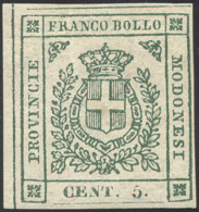 1859 - 5 Cent. Verde (12), Nuovo, Gomma Originale, Perfetto. Molto Fresco. Alberto Ed Enzo Diena, Ce... - Modène