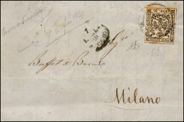 1859 - 25 Cent. Camoscio Chiaro (4), Perfetto, Su Lettera Da Reggio 7/7/1859 Per Milano, Durante Il ... - Modena