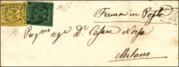 1859 - 15 Cent. Giallo, 5 Cent. Verde, II Emissione (3,7), Perfetti, Su Sovracoperta Di Lettera Da R... - Modena