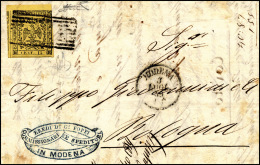 1859 - 15 Cent. Giallo (3), Bordo Di Foglio, Perfetto, Su Lettera Da Modena 3/7/1859 Per Bologna. Ra... - Modena