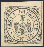 1859 - 10 Cent. Nero, Non Emesso (5/I), Gomma Originale, Perfetto. Ferrario. ... - Modène