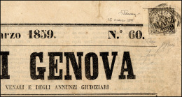 1859 - 10 Cent. Nero (5), Perfetto, Su Giornale "Gazzetta Di Genova", Usato In Arrivo A Modena 14/3/... - Modène