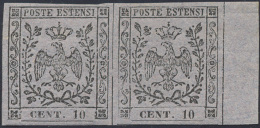 1857 - 10 Cent. Grigio Lillaceo (4), Coppia Bordo Di Foglio, Gomma Originale Integra, Perfetti. Sple... - Modène