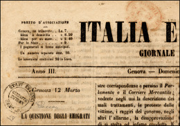 1853 - 9 Cent. Bollo "Gazzette Estere" (B1), In Arrivo Su Prima Pagina Del Giornale "Italia E Popolo... - Modena