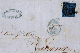 1857 - 40 Cent. Azzurro Scuro, II Emissione (10), Perfetto, Su Sovracoperta Di Lettera Da Modena 4/2... - Modène