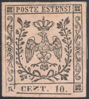 1854 - 10 Cent. Rosa, II Emissione, "n" Di "cent." Coricata (9i), Gomma Originale, Perfetto. Raro! A... - Modena