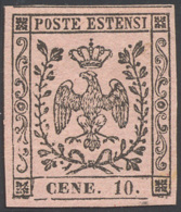 1854 - 10 Cent. Rosa, Varietà  "CENE" (9e), Gomma Originale, Perfetto. Enzo Diena, Cert. Ferrario. ... - Modène