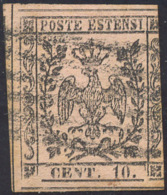 1854 - 10 Cent. Rosa, Nitida Doppia Stampa (9b), Usato, Corto A Destra. Raro! Cert. Storico Diena De... - Modena