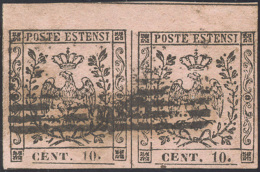 1854 - 10 Cent. Rosa, II Emissione (9), Coppia Bordo Di Foglio, Usata, Perfetta. Molto Bella! A.Dien... - Modena