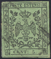 1855 - 5 Cent. Verde Oliva, Due Punti Dopo "CENT" (8), Usato, Perfetto. Bella Varietà  Non Catalogat... - Modena