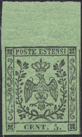 1855 - 5 Cent. Verde Oliva (8), Bordo Di Foglio In Alto, Gomma Originale Integra, Perfetto. Splendid... - Modène