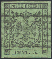 1852 - 5 Cent. Verde, II Emissione, Varietà  Punto Grosso Dopo "5" (7), Usato, Perfetto. Bella Varie... - Modena