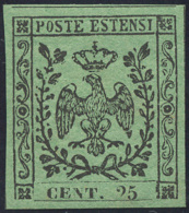 1852 - 25 Cent. Verde, Non Emesso, Errore Di Colore (4A), Gomma Originale Integra, Perfetto. Splendi... - Modena