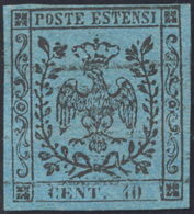 1852 - 40 Cent. Celeste (5), Usato, Perfetto. Enzo Ed Alberto Diena. ... - Modena