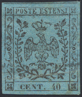 1852 - 40 Cent. Celeste (5), Usato, Perfetto. Bello! Cert. Ferrario. ... - Modena