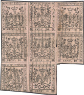 1852 - 10 Cent. Rosa Chiaro (2), Blocco Ricostruito Di Otto Esemplari, Difetti, Usato. Eccezionale E... - Modène