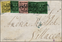 1854 - 5 Cent. Verde, Tre Esemplari, 10 Cent. Rosa, 15 Cent. Giallo (1,2a,3b), Difetti Di Marginatur... - Modène